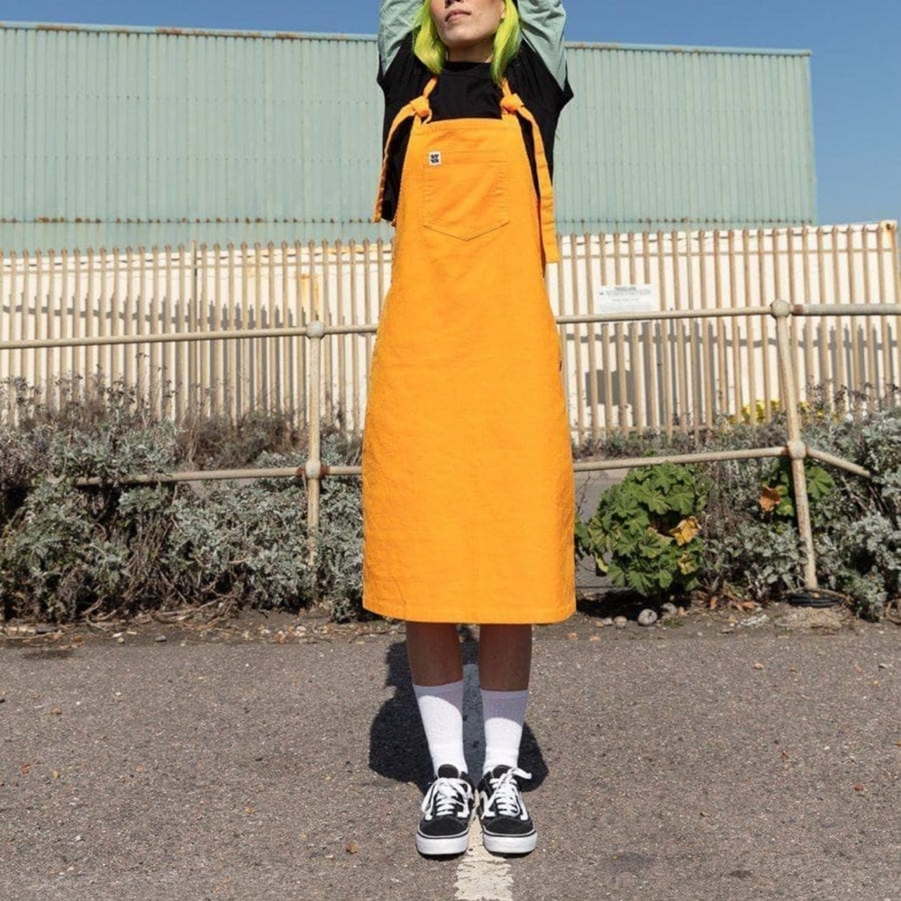 Freyja Organic Corduroy Dress In Flame Orange